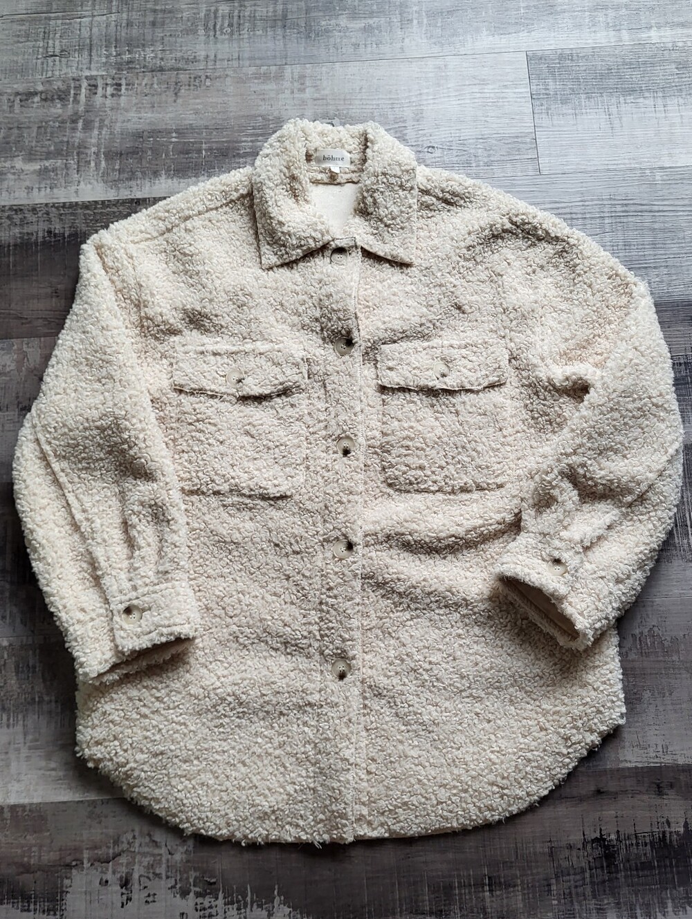 Bohme Jacket Womens L Cream Sherpa Fleece Front Button Oversized Shaket Teddy